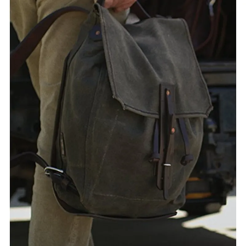 Vintage Hiking Canvas Backpack Waxed travel Canvas and Leather Backpack