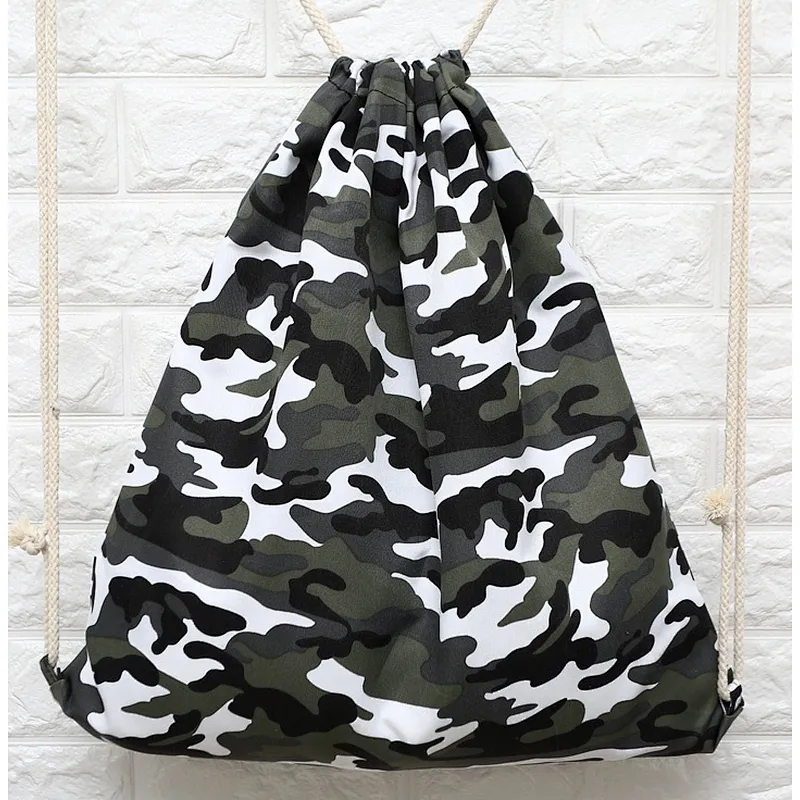 Fashion foldable military long rope gym drawstring duffle sports bag with logo