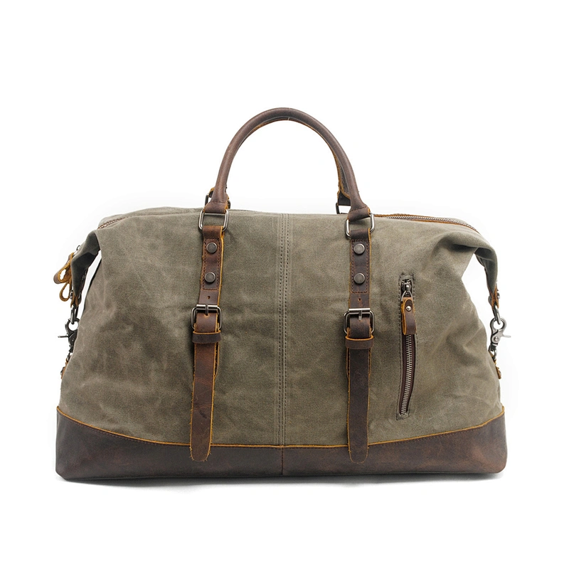 Waxed Canvas&Leather Bag Military Duffle Bags Soft Overnight Travel Bags Unisex business-Out