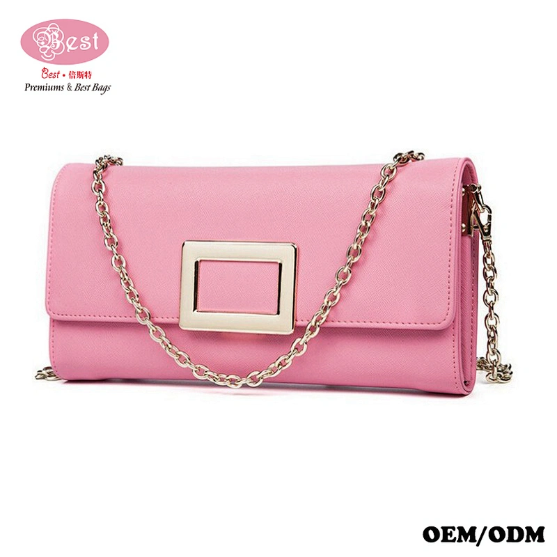 Drop Shipping Bling Saffiano Real Leather Clutch Purse Sparkling Long Chain Real Leather Evening Purse Handbags