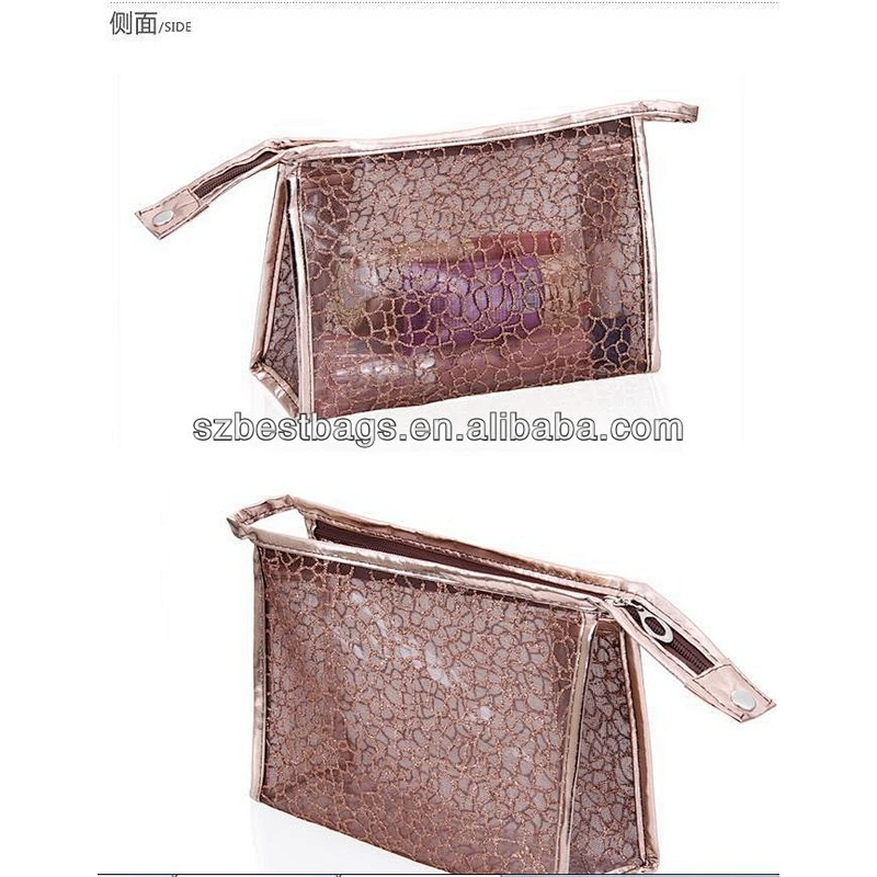 Fashion cosmetic bag trolley travel makeup tpu woman