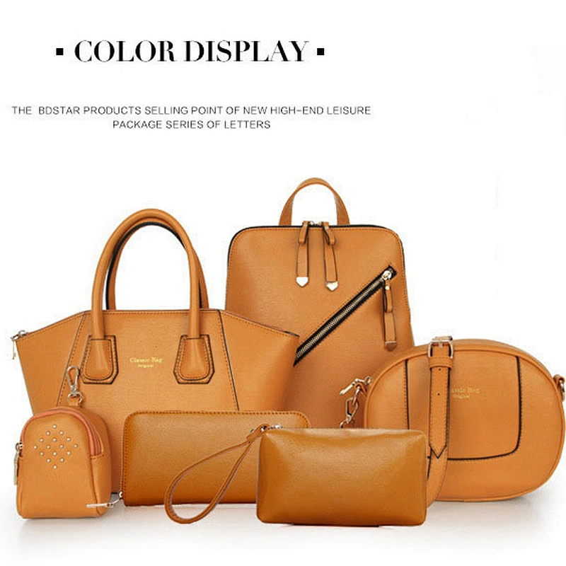 2020 new style Two Women Ladies 6 Pcs Handbag Set Hobo Top Handle Bag soft genuine leather hobo office Bags and Purse Clutch