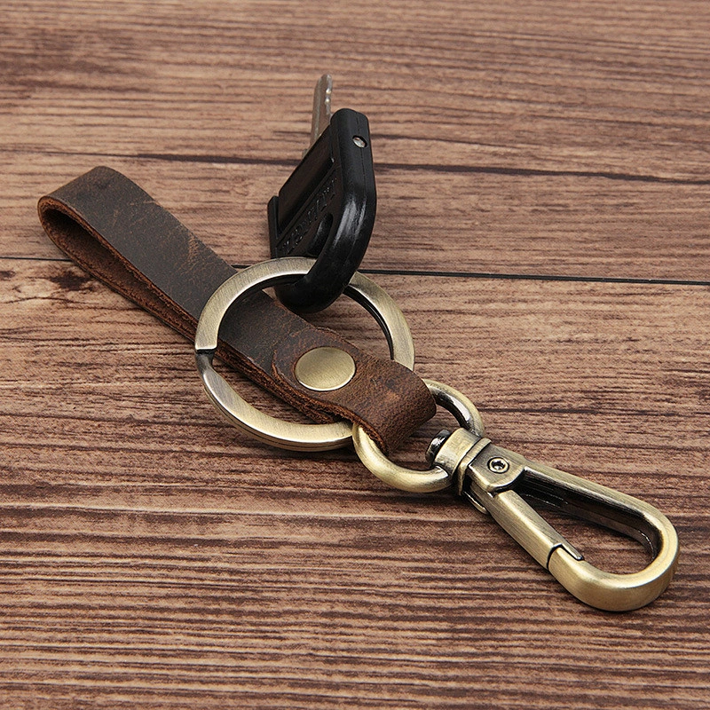 Original Personality Handmade Genuine leather Bronze Car Key Chain Promotional Gift Key Ring