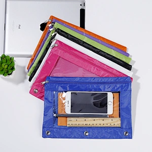 Wholesale 3 Rings Hole Pencil Pouch Stationery Bag Zipper Fabric Pockets for Office gift