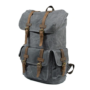 Waxed Canvas Leather Satchel Bookbag Computer Laptop Backpack Hiking Daypacks Mountaineering Bags