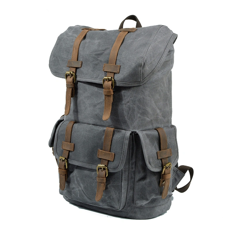 Waxed Canvas Leather Satchel Bookbag Computer Laptop Backpack Hiking Daypacks Mountaineering Bags
