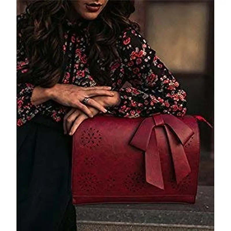 retro female purses handbags bowknot tote bag leather hand bags briefcase working