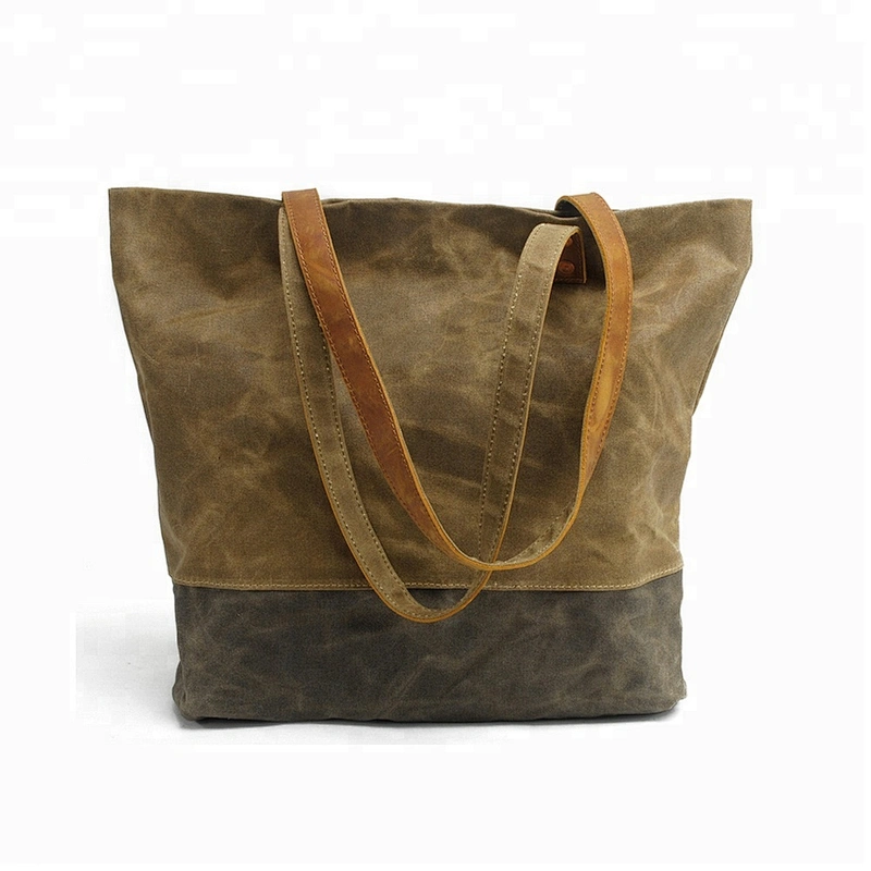 Retro Waxed Canvas Tote Bags Ladies Leisure Shoulder Bags