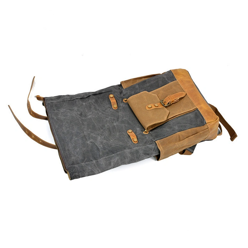 Trendy College Weekend Backpack Daypack Travel Laptops Rucksack Waxed Canvas Leather Backpack