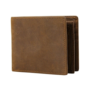 Vintage Crazy Horse Leather Men's Short Wallet with Cash Pocket and Card Holder Slots