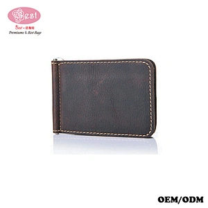 Drop Shipping Handmade Crazy Horse Leather Vintage Money Clip Bifold Wallet