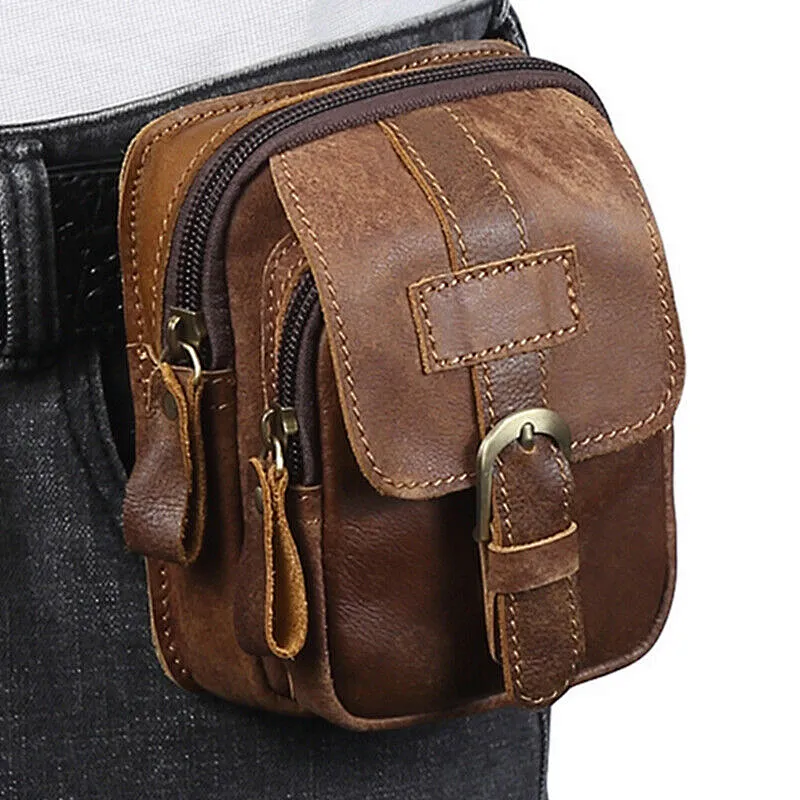 New Men Hip Bum Fanny Purse magnetic waist belt Small Genuine Leather Cell Phone Bag