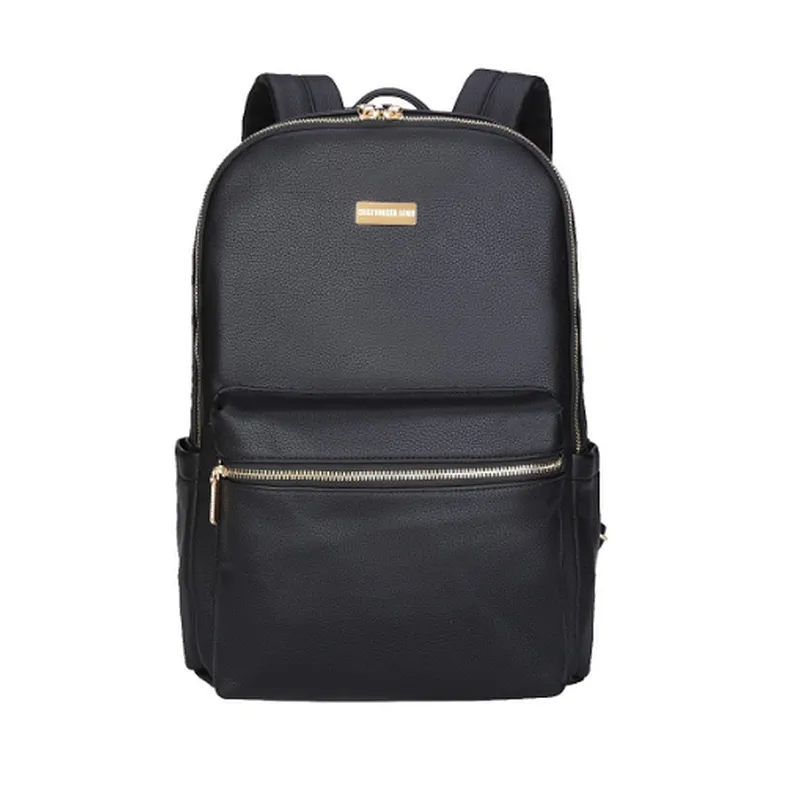 Black multifunctional pu baby diaper back pack nappy bag backpack for mom