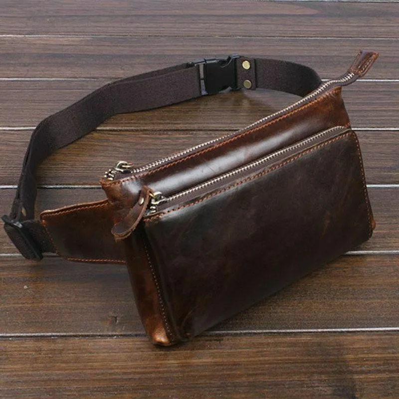 Men Waist leather fanny pack Outdoor Chest Bag