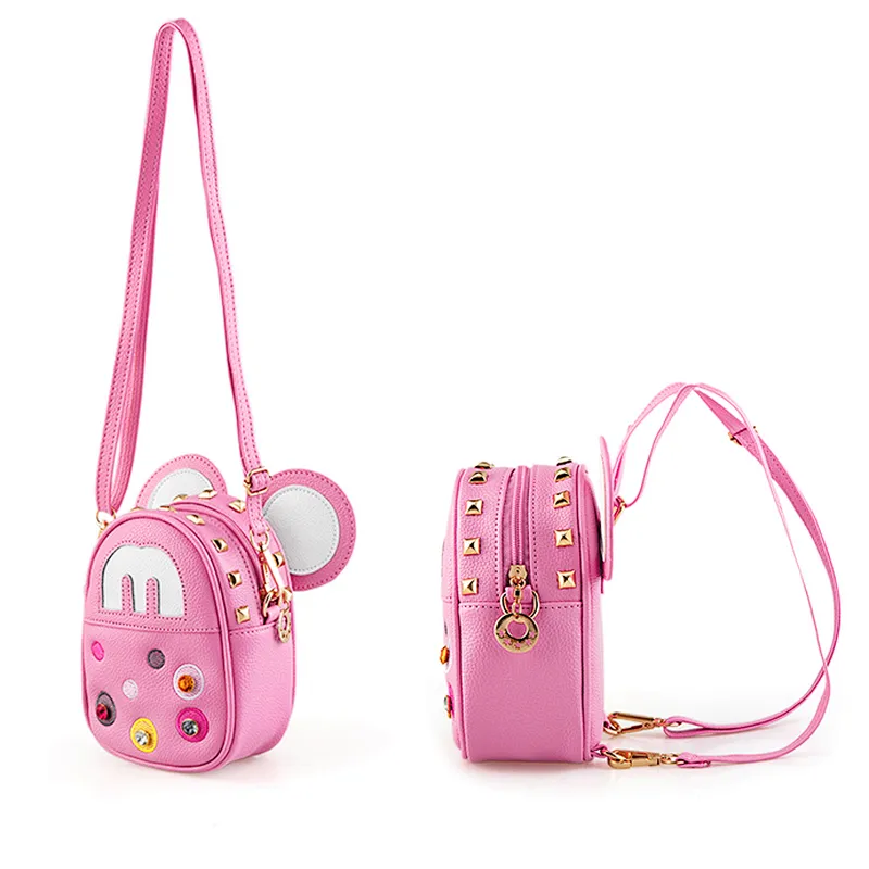 Little girls lovely pink cartoon school PU bags girls backpacks for little girls