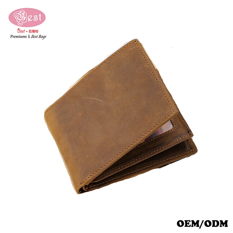 Vintage Crazy Horse Leather Men's Short Wallet with Cash Pocket and Card Holder Slots