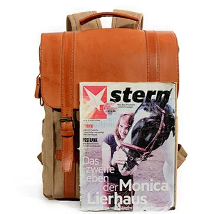 Vintage Leather Waxed Canvas Shoulder Rucksack Laptop Space for Travel  School