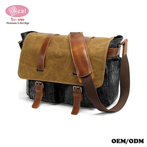 Waterproof Waxed Canvas with Genuine Leather Trimmings Laptop Bag Men Messenger Bag Satchel