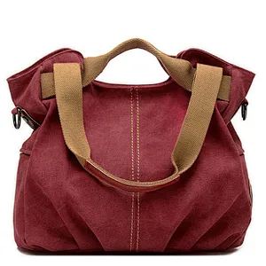 Big size cotton canvas fabric handbags shoulder tote cloth hand bags for ladies