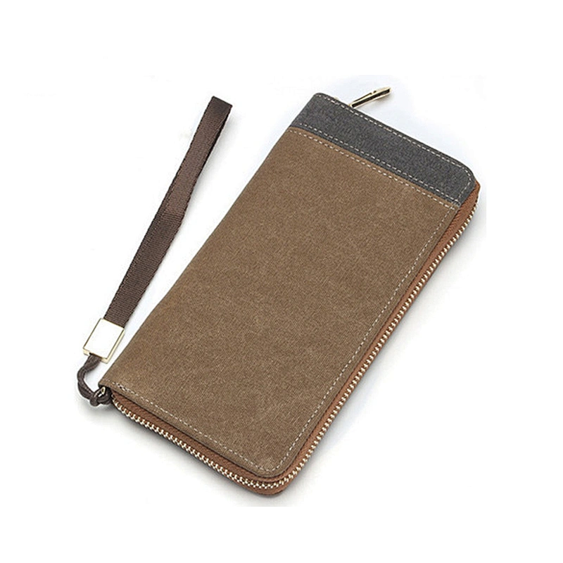 China direct manufacture high quality custom canvas wallet long pattern zipper men wallet