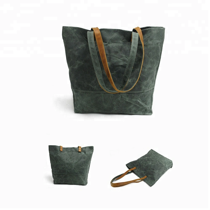 Retro Waxed Canvas Tote Bags Ladies Leisure Shoulder Bags
