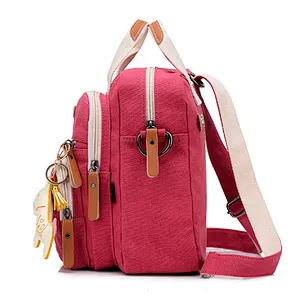 Woman cute fashion pink hiking canvas multifunction backpack handbag for girl