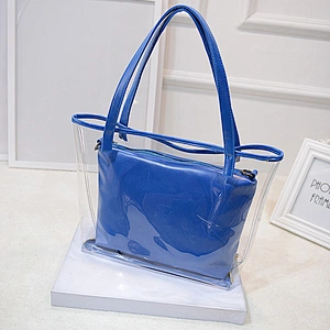Black shiny pvc handle shopping hand bag clear tote bags ladies handbag