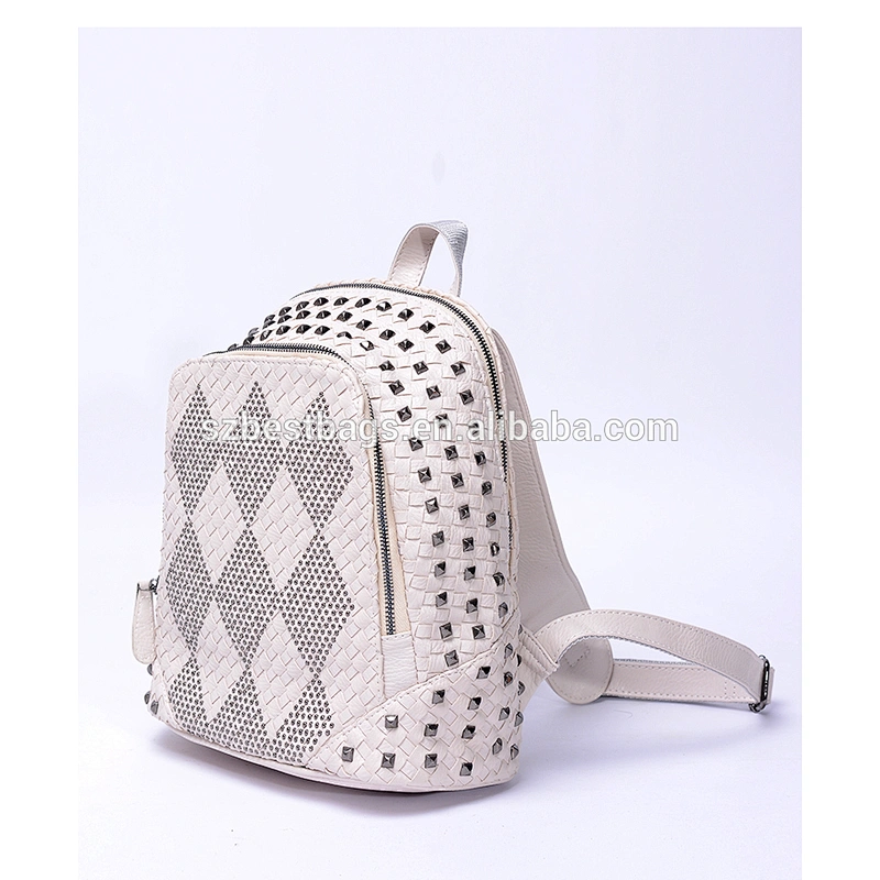 2017 Women Waterproof weaving PU Leather Rivet Backpack Teenage Girls Bags with Zippers Bags