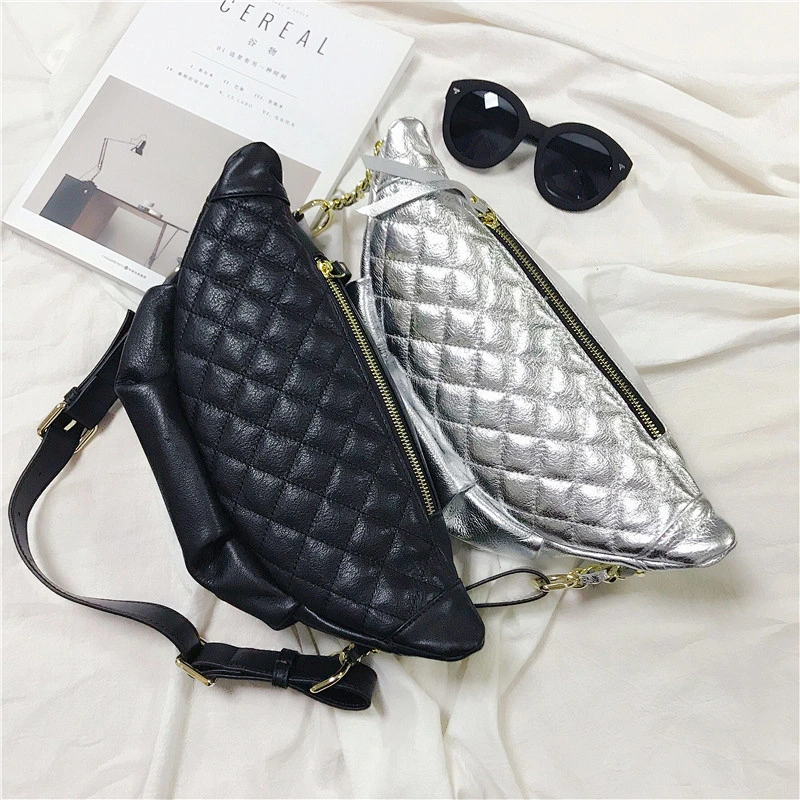 Portable Sequins PU Leather Shoulder Chest Bag Women Packs Zipper Waterproof Mini Shoulder Waist Bag Handbags