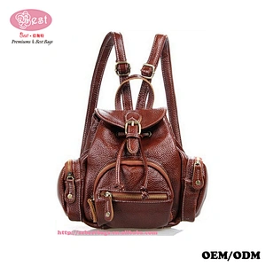 On Line Shopping New Design Pebbled Real Leather Mini Stylish Lady Drawings Pouch Backpack Bag