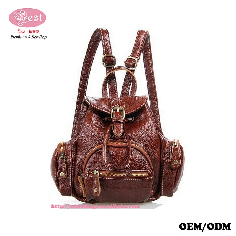 On Line Shopping New Design Pebbled Real Leather Mini Stylish Lady Drawings Pouch Backpack Bag