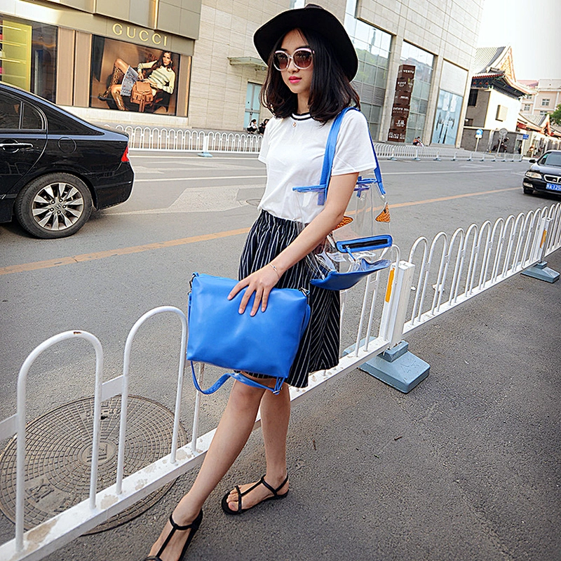 Promotional cheap transparent tote women clear pvc handbags bag with zipper