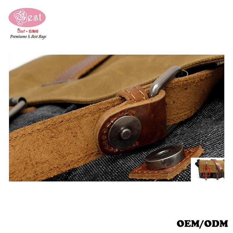 Waterproof Waxed Canvas with Genuine Leather Trimmings Laptop Bag Men Messenger Bag Satchel