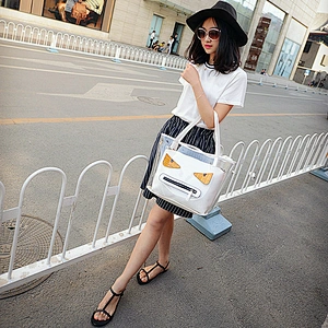 Promotional cheap transparent tote women clear pvc handbags bag with zipper