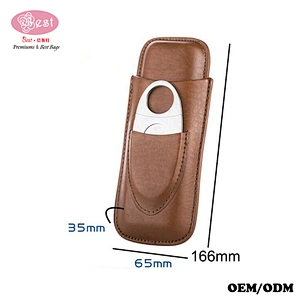 Custom High End Gift Cigar Holder 100% Pure Genuine Leather Humidor Cigar Case With Cutter