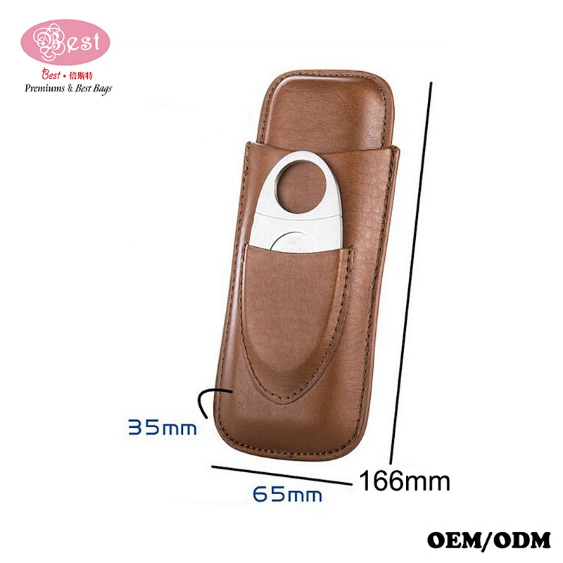 Custom High End Gift Cigar Holder 100% Pure Genuine Leather Humidor Cigar Case With Cutter