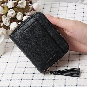 Ladies Korean Style Multi-functional Short Style Litchi Stria Coin Bag Wallet with Tassel