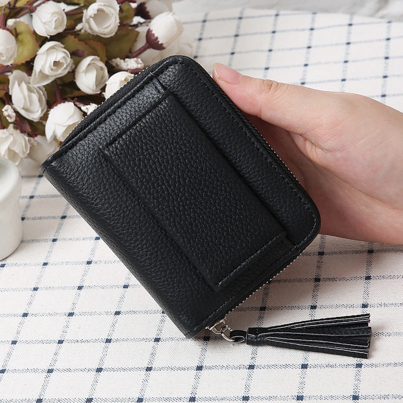 Ladies Korean Style Multi-functional Short Style Litchi Stria Coin Bag Wallet with Tassel