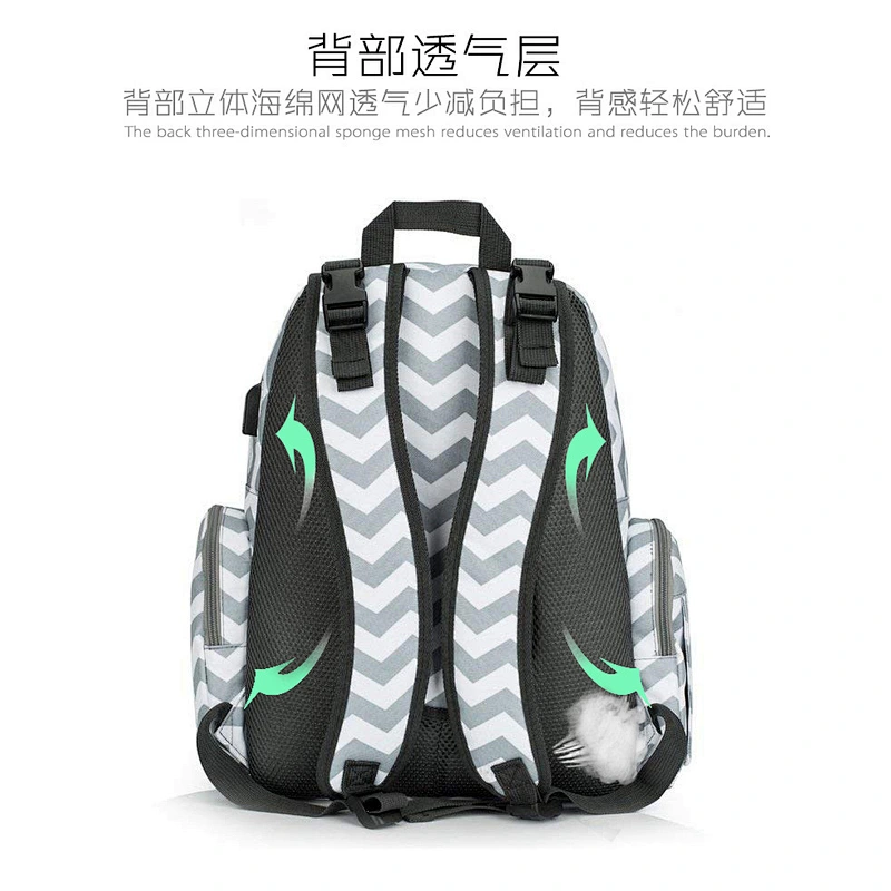 Multi-function large capacity waterproof USB port leisure nylon mum & baby backpack for travel or camping