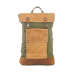 Vintage Style Canvas Rucksack Genuine Leather Backpack School Daypack Bags