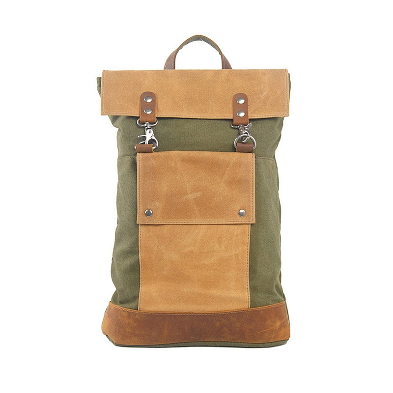 Vintage Style Canvas Rucksack Genuine Leather Backpack School Daypack Bags