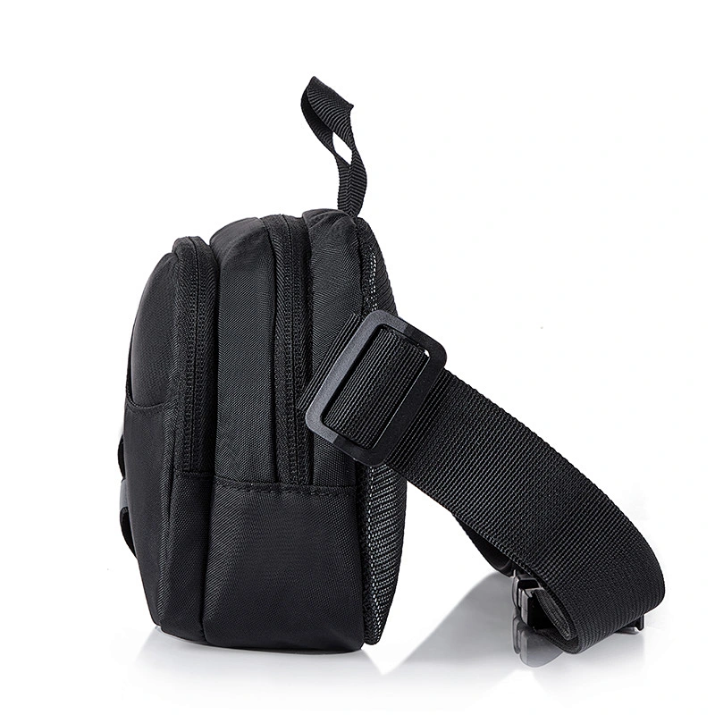 Black multi-layer capacity large washable easy to fold close-fitting belt mens fanny pack waist bag