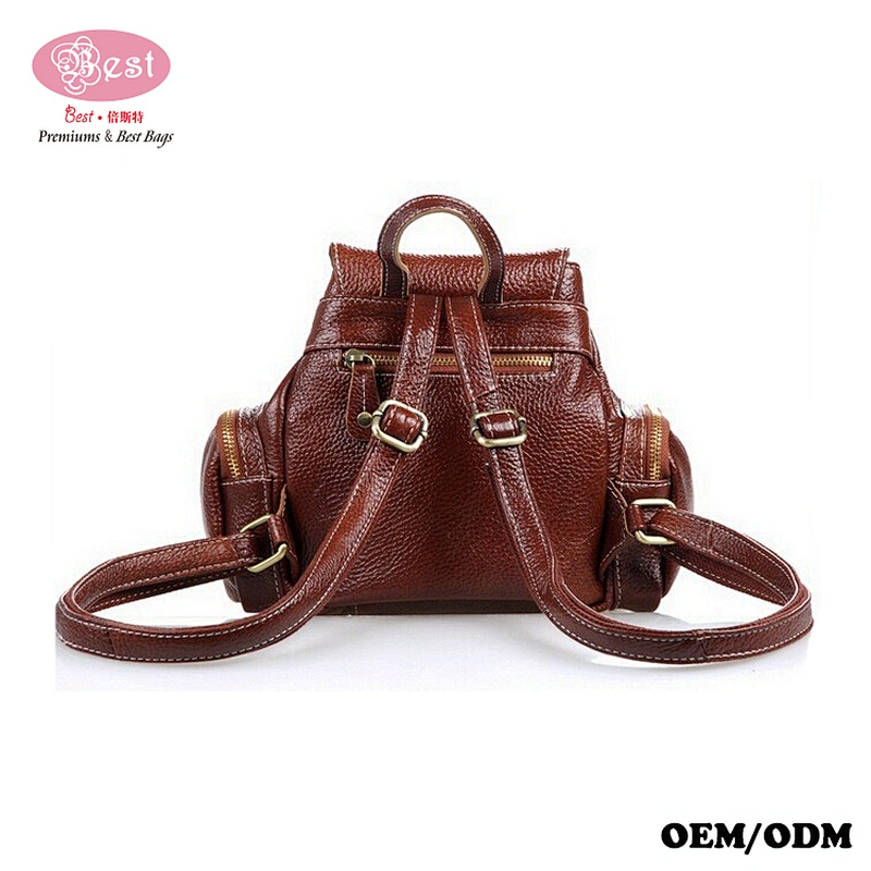 On Line Shopping New Design Pebbled Real Leather Mini Stylish Lady Drawings Pouch Backpack Bag