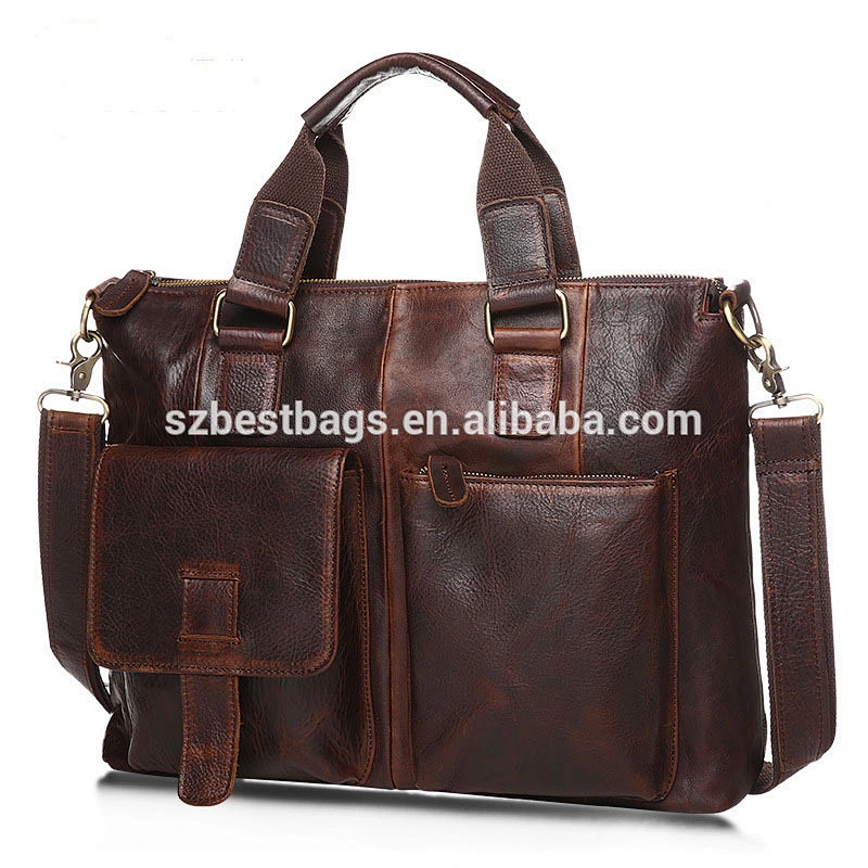Wholesale oem odm high quality  genuine crazy horse leather men briefcase leather laptop bag