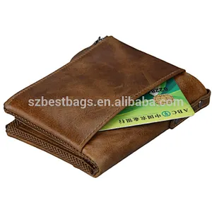 Customized top grain genuine leather wallet for men women crazy horse leather wallet