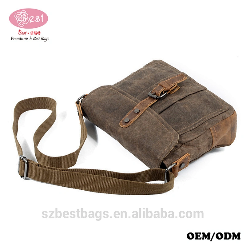 Men Shoulder Bags Vintage Messenger Bags Crazy Horse Leather Canvas Bags