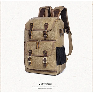 Fashionable vintage large capacity waterproof crazy horse leather canvas camera backpack for photography or leisure travel