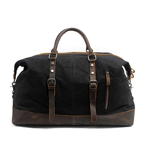 Waxed Canvas&Leather Bag Military Duffle Bags Soft Overnight Travel Bags Unisex business-Out