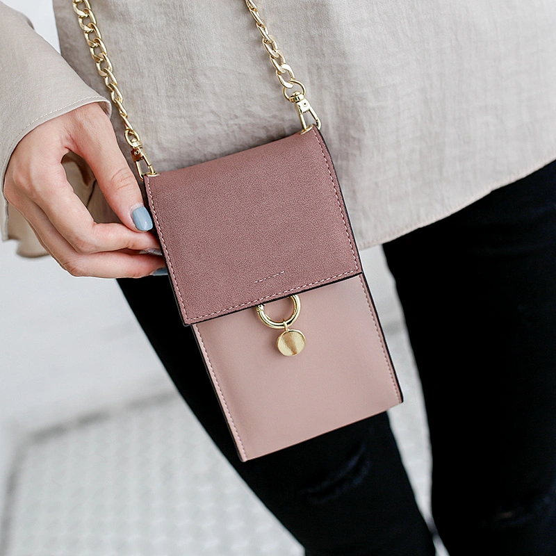 Mini PU fabric metal chain strap sling cellphone crossbody wallet bag for women