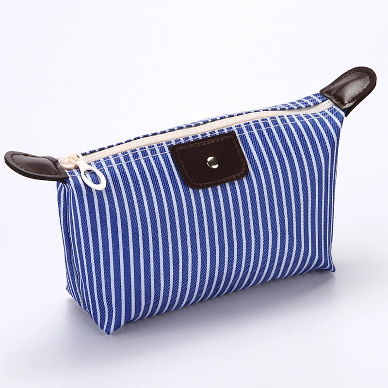 Ladies Korean Style Striped Makeup Bag Folding Waterproof Cosmetic Bag